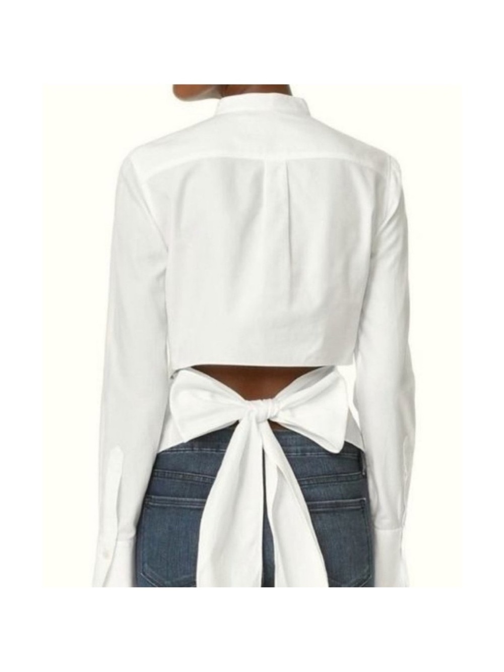 BCBGMAXAZRIA Kathryn Tie Back White Button-Front Mandarin-Collar Shirt Sz M B137